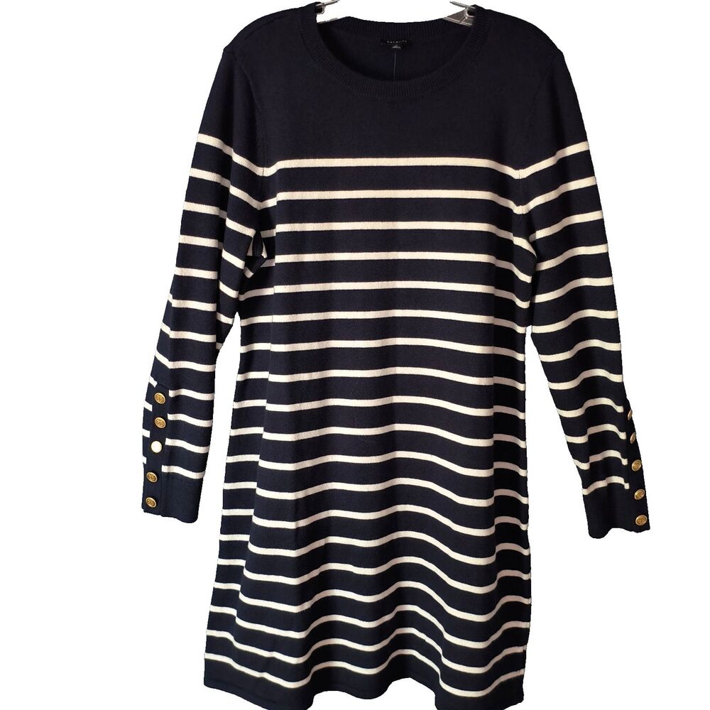 Talbots Womens Dress NEW XL Blue White Striped Gold Buttons Cotton Knit Coastal